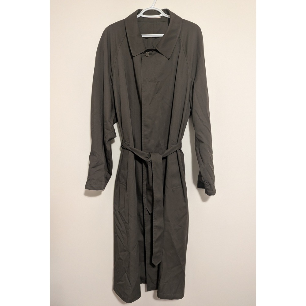 Vintage Sanyo NY Trench Coat Chest 42 (M) Olive Green Long Overcoat‎ Minimalist